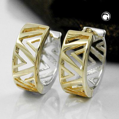 Creole Ohrring 13x5mm Klappscharnier bicolor Gelbgold und Weißgold 9Kt GOLD Creole Ohrring 13x5mm Klappscharnier bicolor Gelbgold und Weißgold 9Kt GOLD