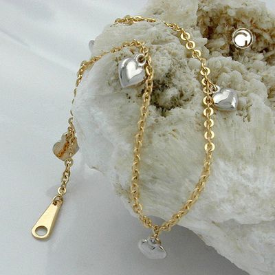 Armband 1,7mm Ankerkette mit 5 Herzen bicolor rhodiniert 9Kt GOLD 19cm Armband 1,7mm Ankerkette mit 5 Herzen bicolor rhodiniert 9Kt GOLD 19cm