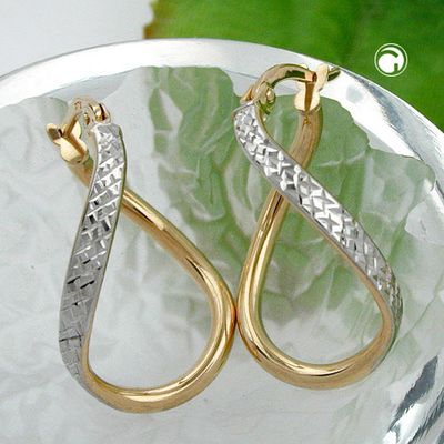 Creole Ohrring 23x2mm oval bicolor diamantiert geschwungen 9Kt GOLD Creole Ohrring 23x2mm oval bicolor diamantiert geschwungen 9Kt GOLD