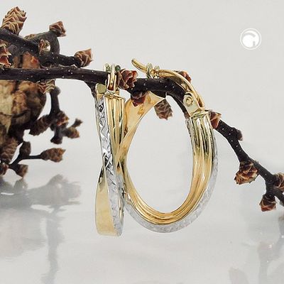 Creole Ohrring 20x18x3mm oval bicolor diamantiert geschwungen 9Kt GOLD Creole Ohrring 20x18x3mm oval bicolor diamantiert geschwungen 9Kt GOLD