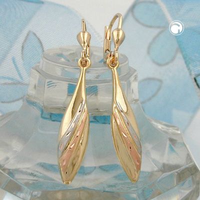 Ohrbrisur Ohrhänger Ohrringe 41x6mm tricolor teilmattiert diamantiert 9Kt GOLD Ohrbrisur Ohrhänger Ohrringe 41x6mm tricolor teilmattiert diamantiert 9Kt GOLD
