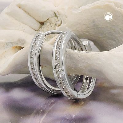 Creole Ohrring 14x3mm Klappscharnier mit Zirkonias 9Kt Weißgold Creole Ohrring 14x3mm Klappscharnier mit Zirkonias 9Kt Weißgold