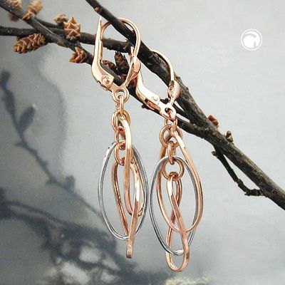 Ohrbrisur Ohrhänger Ohrringe 43x8mm 3 Ovale hängend bicolor Weißgold 9Kt Rotgold Ohrbrisur Ohrhänger Ohrringe 43x8mm 3 Ovale hängend bicolor Weißgold 9Kt Rotgold