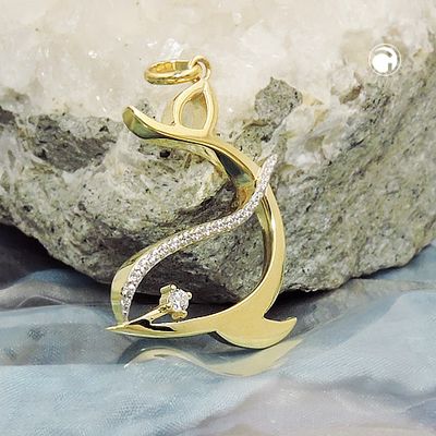 Anhänger 25x20mm stilisierter Delfin mit Zirkonias 9Kt GOLD Anhänger 25x20mm stilisierter Delfin mit Zirkonias 9Kt GOLD