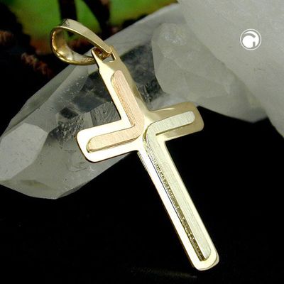 Anhänger 30x19mm Kreuz tricolor matt-glänzend 14Kt GOLD Anhänger 30x19mm Kreuz tricolor matt-glänzend 14Kt GOLD