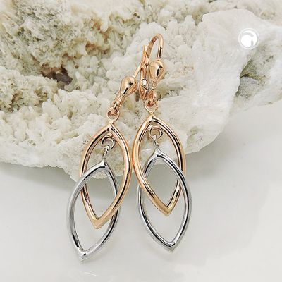 Ohrbrisur Ohrhänger Ohrringe 43x10mm 2 Ovale bicolor mit Weißgold 9Kt Rotgold Ohrbrisur Ohrhänger Ohrringe 43x10mm 2 Ovale bicolor mit Weißgold 9Kt Rotgold