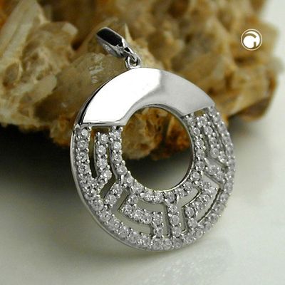 Anhänger 20mm rund mit Zirkonias glänzend rhodiniert Silber 925 Anhänger 20mm rund mit Zirkonias glänzend rhodiniert Silber 925