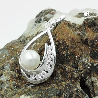 Anhänger 25x10mm Süßwasserzuchtperle mit Zirkonias Silber 925 Anhänger 25x10mm Süßwasserzuchtperle mit Zirkonias Silber 925