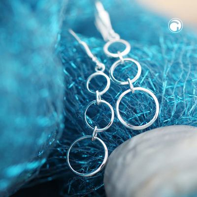 Ohrbrisur Ohrhänger Ohrringe 42x10mm 3 kleine Ringe Silber 925 Ohrbrisur Ohrhänger Ohrringe 42x10mm 3 kleine Ringe Silber 925