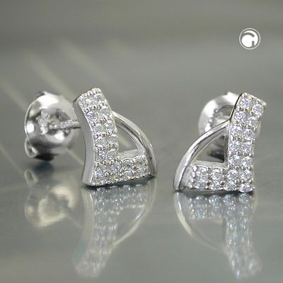 Ohrstecker Ohrring 12x7mm Dreieck mit vielen Zirkonias rhodiniert Silber 925 Ohrstecker Ohrring 12x7mm Dreieck mit vielen Zirkonias rhodiniert Silber 925