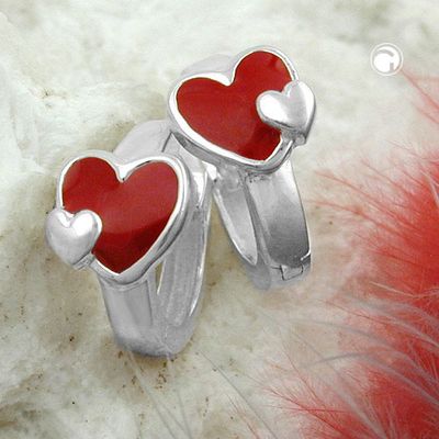 Creole 11x2mm Klappscharnier Herz rot-farbig lackiert Silber 925 Creole 11x2mm Klappscharnier Herz rot-farbig lackiert Silber 925