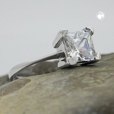 Ring 8mm einzelner Zirkonia glänzend rhodiniert Silber 925 Ringgröße 60 Ring 8mm einzelner Zirkonia glänzend rhodiniert Silber 925 Ringgröße 60