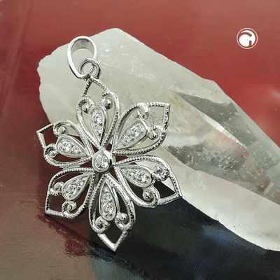 Anhänger 24mm filigrane Blume mit Zirkonias glänzend rhodiniert Silber 925 Anhänger 24mm filigrane Blume mit Zirkonias glänzend rhodiniert Silber 925