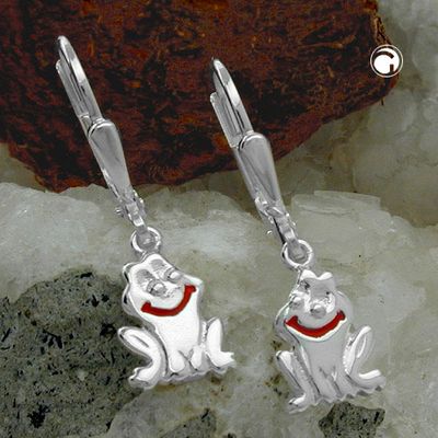 Ohrbrisur Ohrhänger Ohrringe 25x7mm lächelnder Frosch rot lackiert glänzend Silber 925 Ohrbrisur Ohrhänger Ohrringe 25x7mm lächelnder Frosch rot lackiert glänzend Silber 925