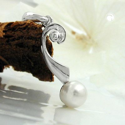 Anhänger 21x6mm Zuchtperle mit Zirkonias rhodiniert Silber 925 Anhänger 21x6mm Zuchtperle mit Zirkonias rhodiniert Silber 925
