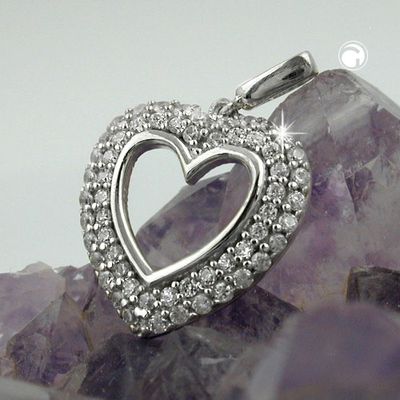 Anhänger 16x15mm Herz mit vielen Zirkonias rhodiniert Silber 925 Anhänger 16x15mm Herz mit vielen Zirkonias rhodiniert Silber 925