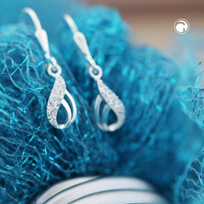 Ohrbrisur Ohrhänger Ohrringe 25x6mm Tropfen mit Zirkonias Silber 925 Ohrbrisur Ohrhänger Ohrringe 25x6mm Tropfen mit Zirkonias Silber 925