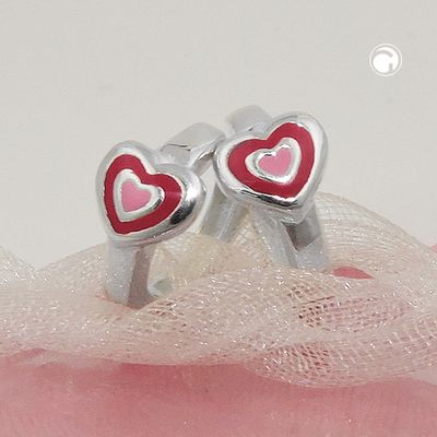 Creole 12x2mm Klappscharnier Herz zweifarbig pink-lackiert, Silber 925 Creole 12x2mm Klappscharnier Herz zweifarbig pink-lackiert, Silber 925