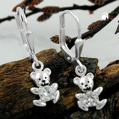 Ohrbrisur Ohrhänger Ohrringe 24x7mm kleiner Bär Zirkonia weiß Silber 925 Ohrbrisur Ohrhänger Ohrringe 24x7mm kleiner Bär Zirkonia weiß Silber 925