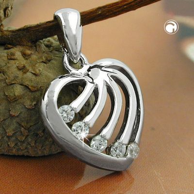 Anhänger 15x16mm Herz mit Zirkonias rhodiniert glänzend Silber 925 Anhänger 15x16mm Herz mit Zirkonias rhodiniert glänzend Silber 925