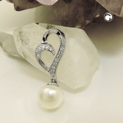 Anhänger 27x11mm Zuchtperle mit Zirkonias glänzend rhodiniert Silber 925 Anhänger 27x11mm Zuchtperle mit Zirkonias glänzend rhodiniert Silber 925