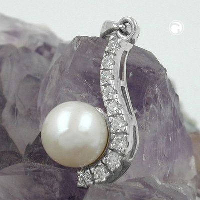 Anhänger 20x9mm Zuchtperle mit Zirkonias rhodiniert Silber 925 Anhänger 20x9mm Zuchtperle mit Zirkonias rhodiniert Silber 925