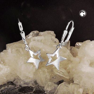 Ohrbrisur Ohrhänger Ohrringe 25x10mm Stern teilmattiert mit Zirkonias Silber 925 Ohrbrisur Ohrhänger Ohrringe 25x10mm Stern teilmattiert mit Zirkonias Silber 925