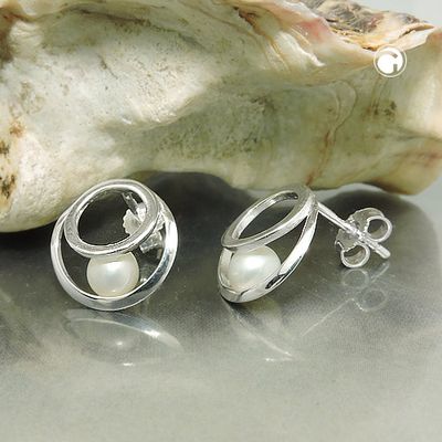 Ohrstecker Ohrringe 11mm 2 Kreise mit Süßwasserzuchtperle Silber 925 Ohrstecker Ohrringe 11mm 2 Kreise mit Süßwasserzuchtperle Silber 925