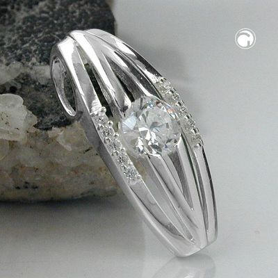 Anhänger 21x8mm streifig mit Zirkonias glänzend Silber 925 Anhänger 21x8mm streifig mit Zirkonias glänzend Silber 925