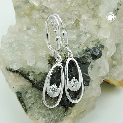 Ohrbrisur Ohrhänger Ohrringe 30x6mm Doppel-Oval glänzend mit Zirkonia weiß Silber 925 Ohrbrisur Ohrhänger Ohrringe 30x6mm Doppel-Oval glänzend mit Zirkonia weiß Silber 925