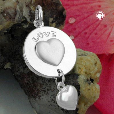 Anhänger 28x14mm 2 Herzen Platte mit Gravur - LOVE- und Herz Pendel Silber 925 Anhänger 28x14mm 2 Herzen Platte mit Gravur - LOVE- und Herz Pendel Silber 925