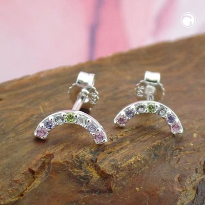 Ohrstecker Ohrring 9x4mm Halbkreis mit farbigen Zirkonias Silber 925 Ohrstecker Ohrring 9x4mm Halbkreis mit farbigen Zirkonias Silber 925