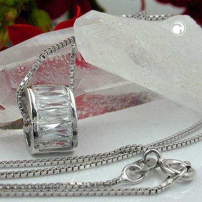 Kette 0,9mm Anhänger oval mit Zirkonias rhodiniert Silber 925 42cm Kette 0,9mm Anhänger oval mit Zirkonias rhodiniert Silber 925 42cm