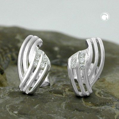 Ohrstecker Ohrring 10x6mm streifig mit Zirkonias matt-glänzend Silber 925 Ohrstecker Ohrring 10x6mm streifig mit Zirkonias matt-glänzend Silber 925