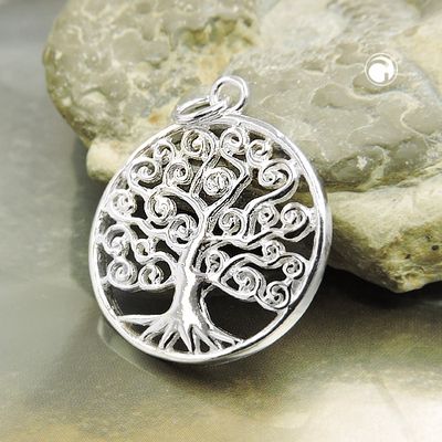 Anhänger 23mm Lebensbaum glänzend Blätter verschnörkelt Silber 925 Anhänger 23mm Lebensbaum glänzend Blätter verschnörkelt Silber 925