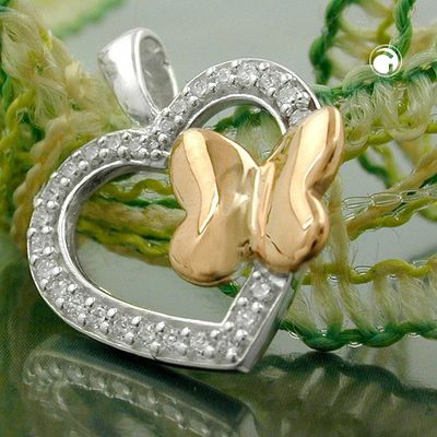 Anhänger 15x17mm Herz/Schmetterling bicolor Silber 925 Anhänger 15x17mm Herz/Schmetterling bicolor Silber 925