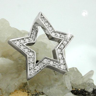 Anhänger 20mm Stern mit Zirkonias rhodiniert Silber 925 Anhänger 20mm Stern mit Zirkonias rhodiniert Silber 925