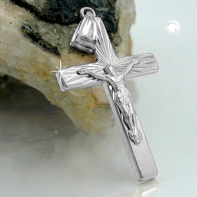 Anhänger 28x19mm Kreuz mit Jesus glänzend rhodiniert Silber 925 Anhänger 28x19mm Kreuz mit Jesus glänzend rhodiniert Silber 925