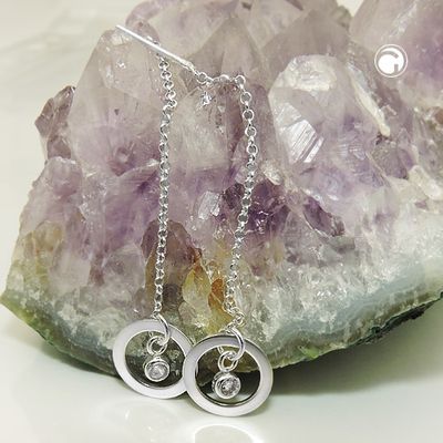 Durchzieher Ohrring Ohrhänger 65x11mm Ring mit Zirkonia Silber 925 Durchzieher Ohrring Ohrhänger 65x11mm Ring mit Zirkonia Silber 925