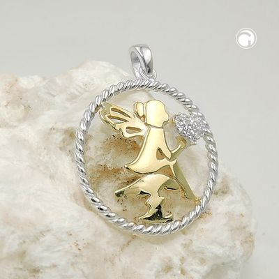 Anhänger 21mm Elfe bicolor mit Herz aus Zirkonias Silber 925 Anhänger 21mm Elfe bicolor mit Herz aus Zirkonias Silber 925