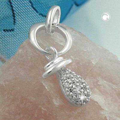 Anhänger 19x9mm Schnuller mit Zirkonias, Silber 925 Anhänger 19x9mm Schnuller mit Zirkonias, Silber 925