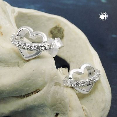 Ohrstecker Ohrring 6x9mm Herz mit Zirkonia-Band Silber 925 Ohrstecker Ohrring 6x9mm Herz mit Zirkonia-Band Silber 925