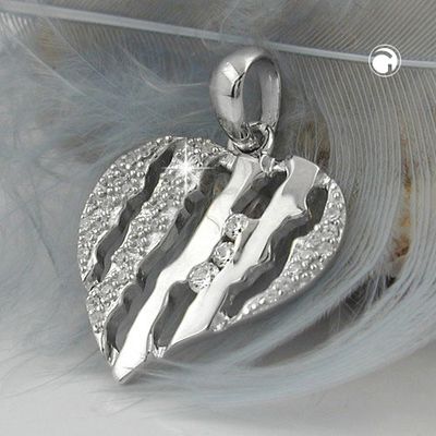 Anhänger 19x19mm Herz mit Zirkonias rhodiniert Silber 925 Anhänger 19x19mm Herz mit Zirkonias rhodiniert Silber 925