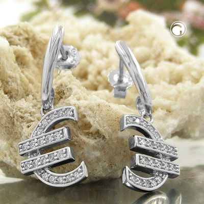Ohrstecker Ohrring Ohrhänger 29x12mm Euro-Zeichen Silber 925 Ohrstecker Ohrring Ohrhänger 29x12mm Euro-Zeichen Silber 925