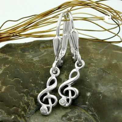 Ohrbrisur Ohrhänger Ohrringe 25x5mm Notenschlüssel mit Zirkonia Silber 925 Ohrbrisur Ohrhänger Ohrringe 25x5mm Notenschlüssel mit Zirkonia Silber 925