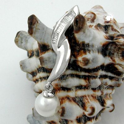 Anhänger 34x8mm Zuchtperle mit Zirkonias rhodiniert Silber 925 Anhänger 34x8mm Zuchtperle mit Zirkonias rhodiniert Silber 925
