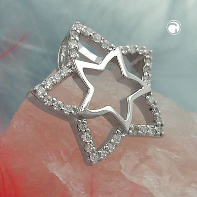 Anhänger 17mm Stern mit Zirkonias glänzend rhodiniert Silber 925 Anhänger 17mm Stern mit Zirkonias glänzend rhodiniert Silber 925