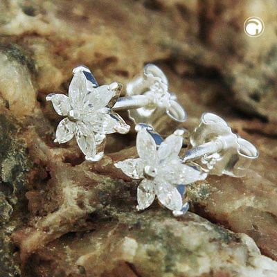 Ohrstecker Ohrring 8mm Blume oder Stern Zirkonia Silber 925 Ohrstecker Ohrring 8mm Blume oder Stern Zirkonia Silber 925