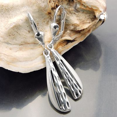 Ohrbrisur Ohrhänger Ohrringe 36x5mm diamantiert glänzend Silber 925 Ohrbrisur Ohrhänger Ohrringe 36x5mm diamantiert glänzend Silber 925