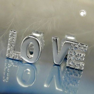 Ohrstecker Ohrring 6x7mm Zirkonia LOVE Silber 925 Ohrstecker Ohrring 6x7mm Zirkonia LOVE Silber 925
